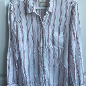 White, red-striped button-down shirt